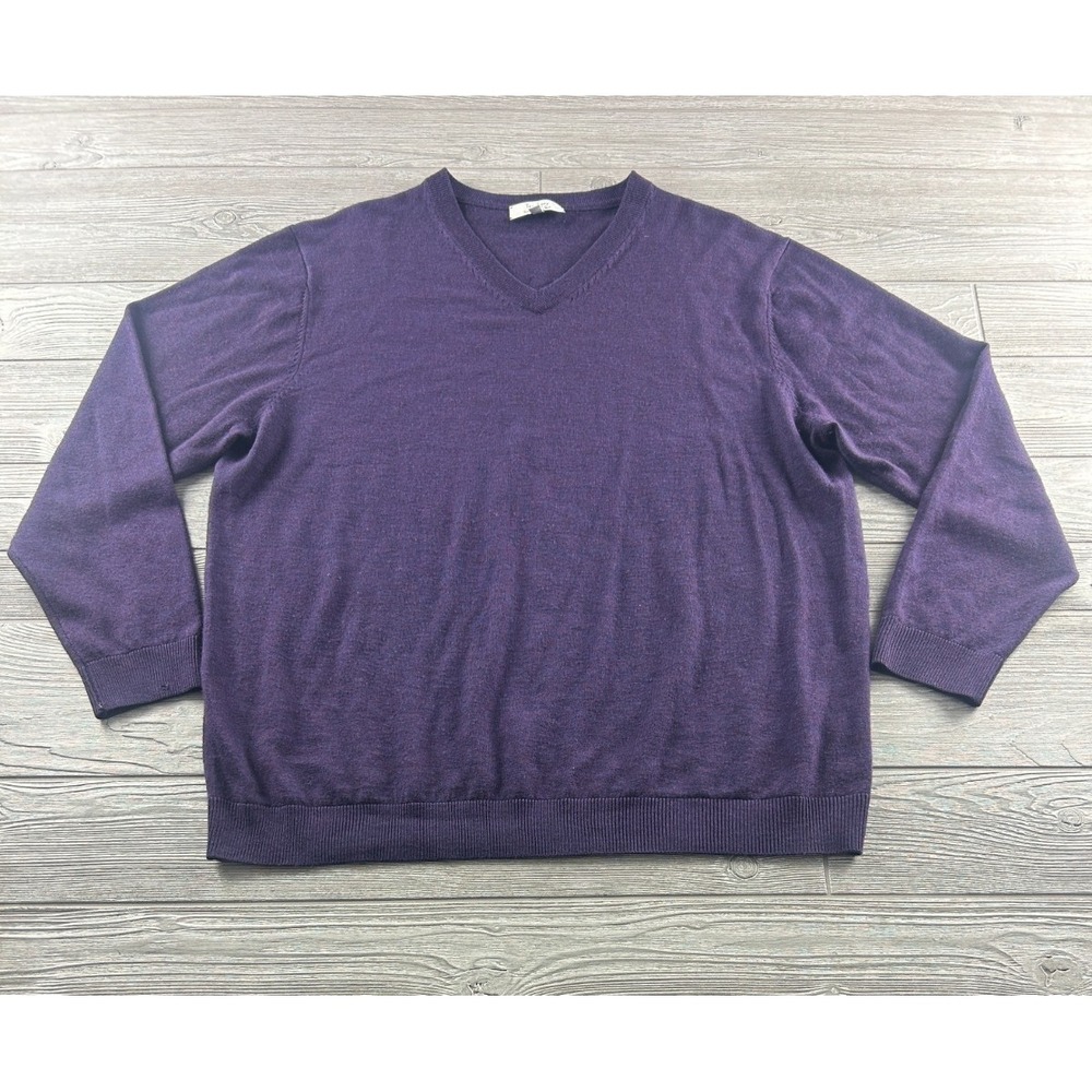 Turnbury Men Extra Fine Merino Wool Sweater 2XT Deep Purple V-Neck Office Casual